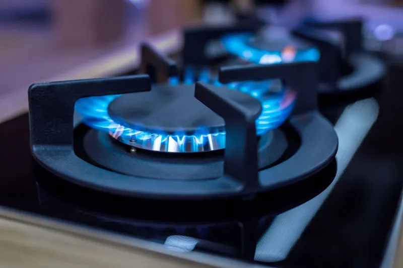 Gas stove burner with gas currently on - Peter Levi