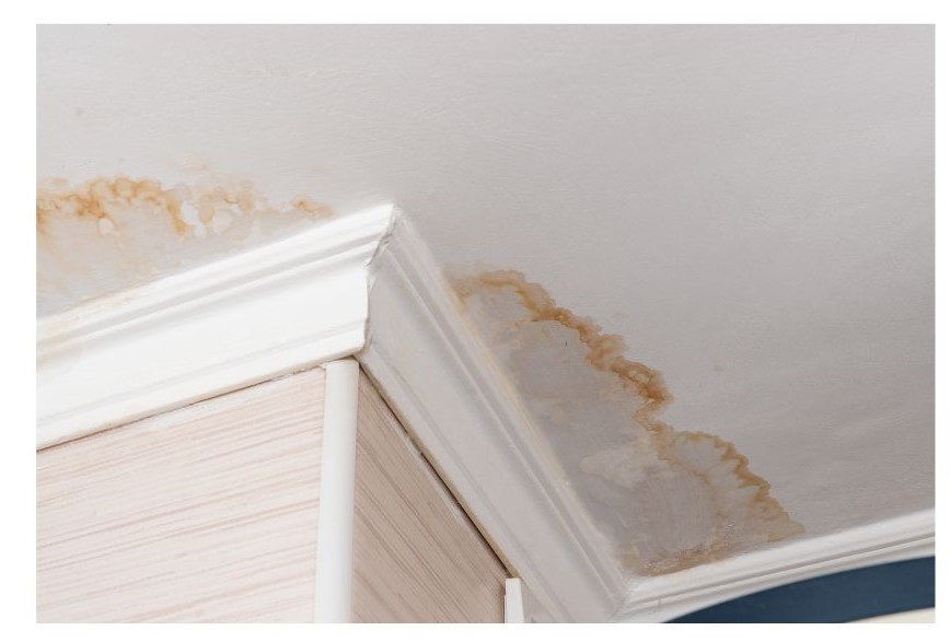 visible water damage on ceiling